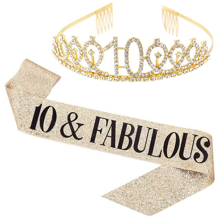 Girl Glittering Birthday Crown and Sash Set Stornfield