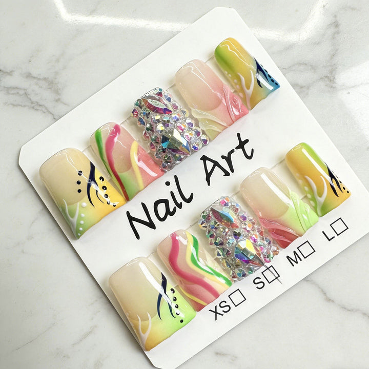 Decorative Press-On Nail Art Set with Gem Accents