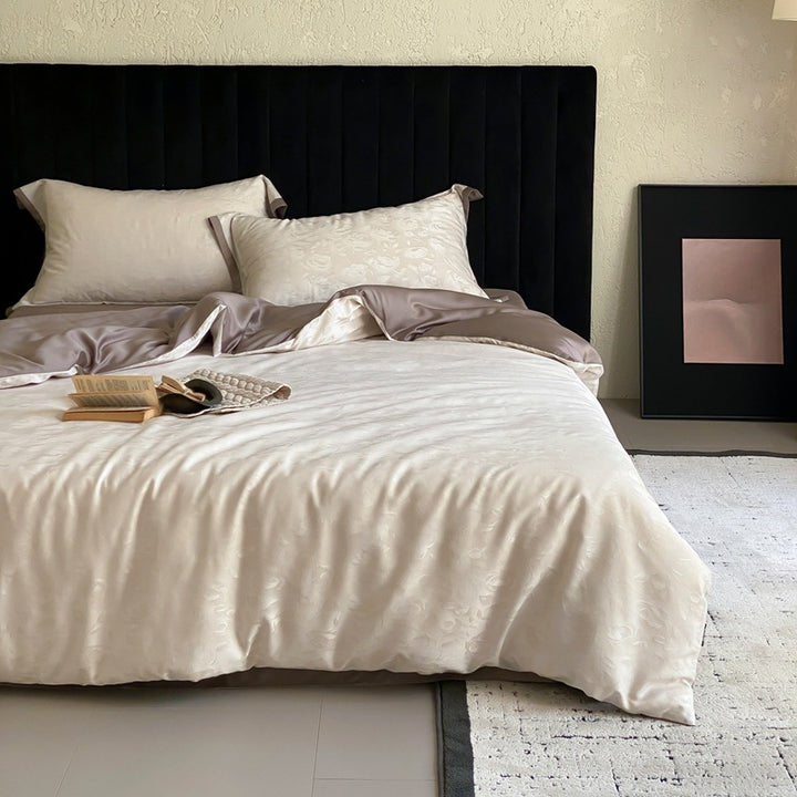 Luxurious satin bedding set with subtle floral jacquard