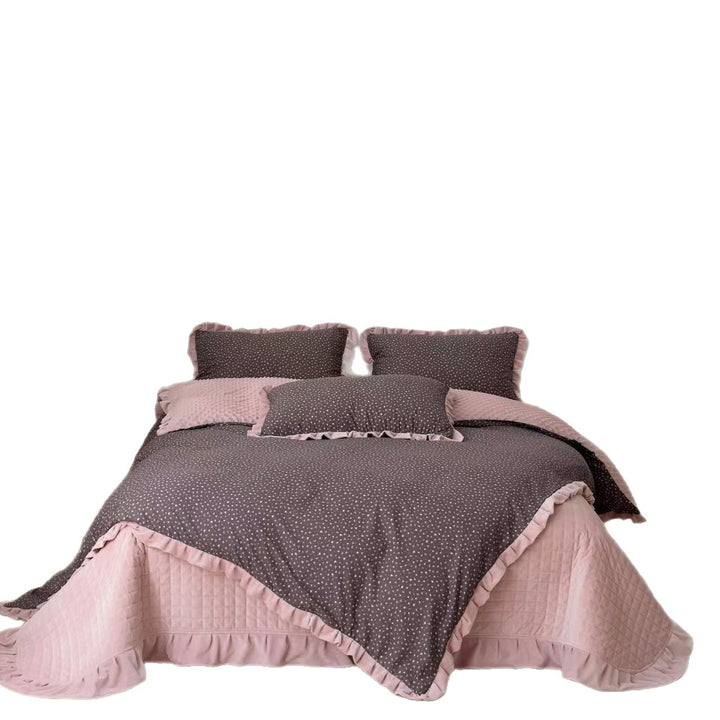 Floral Cotton Duvet Cover Set with Velvet-Trimmed Ruffled Shams and Plush Minky Throw