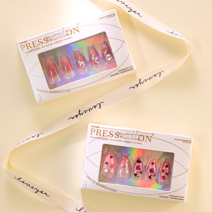 Artful nail art with playful heart designs and glitter Stornfield