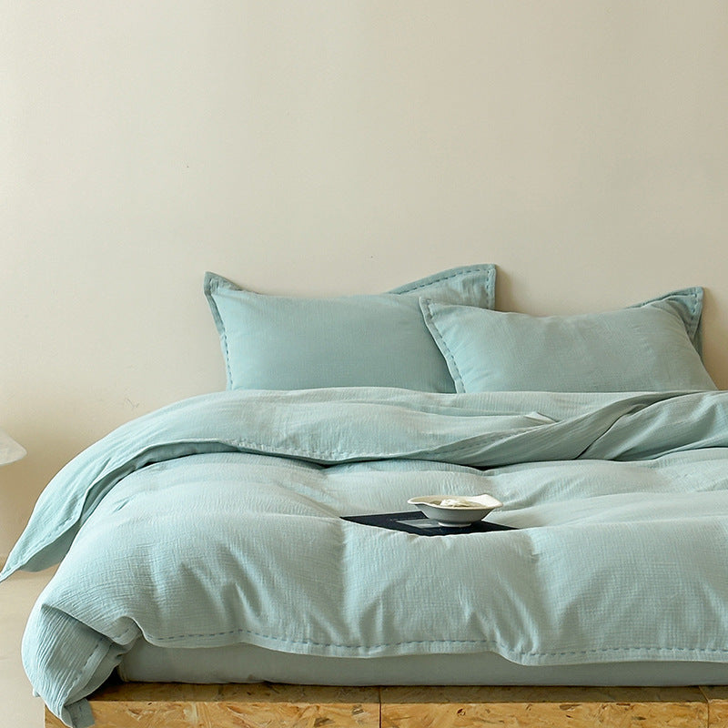 Washed Waffle-Texture Cotton Duvet Cover Set with Pillow Shams