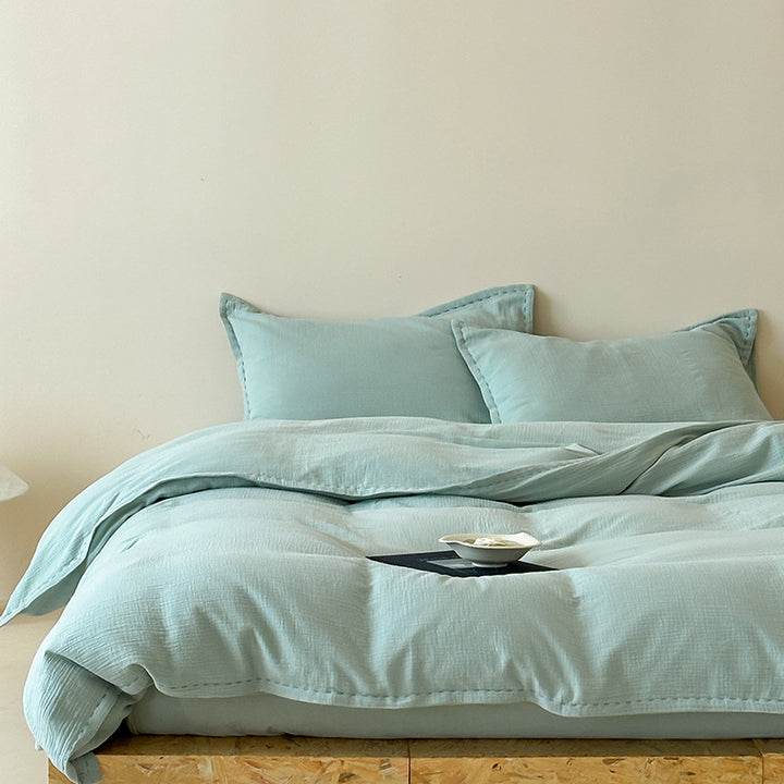 Washed Waffle-Texture Cotton Duvet Cover Set with Pillow Shams