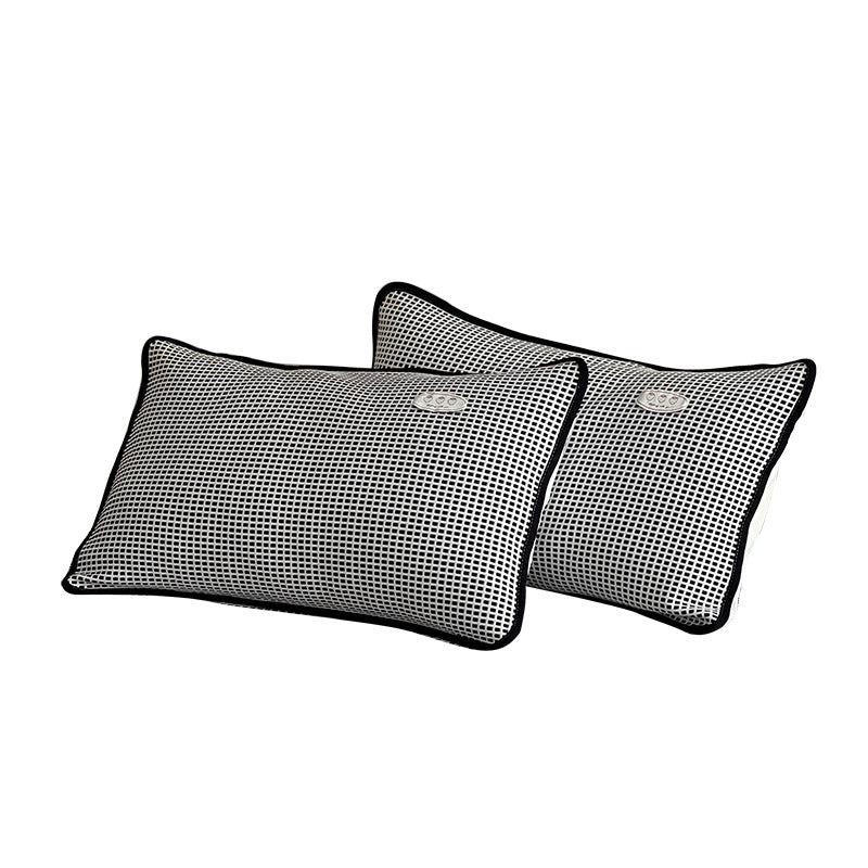Cooling waffle structure pillow with breathable filling core and decorative piping