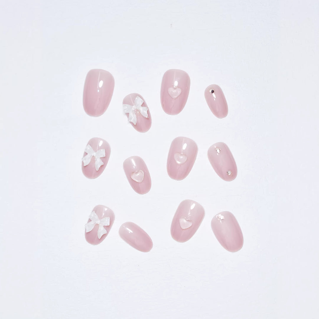 Artistic Press-On Nail Set with Elegant Bow Accents Stornfield