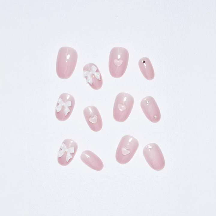 Artistic Press-On Nail Set with Elegant Bow Accents Stornfield