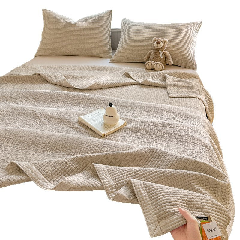 Quilted Tencel-Blend Lightweight Bedspread Set with Waffle Grid and Pillow Shams