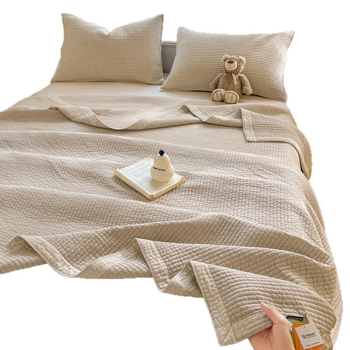 Quilted Tencel-Blend Lightweight Bedspread Set with Waffle Grid and Pillow Shams