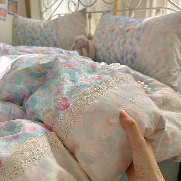 Soft Floral Embroidered Bedspread Set