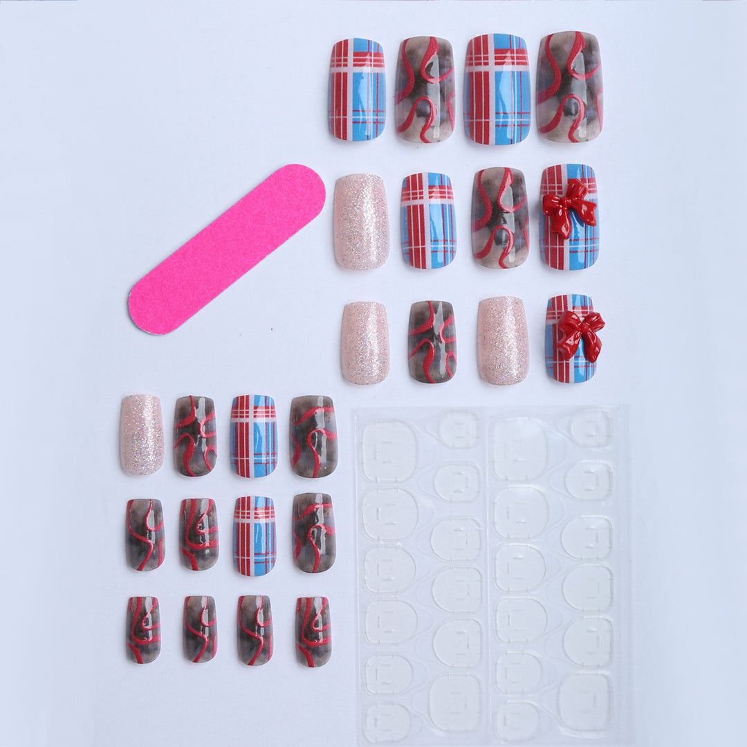 Artificial nails with festive gift design and glitter Stornfield