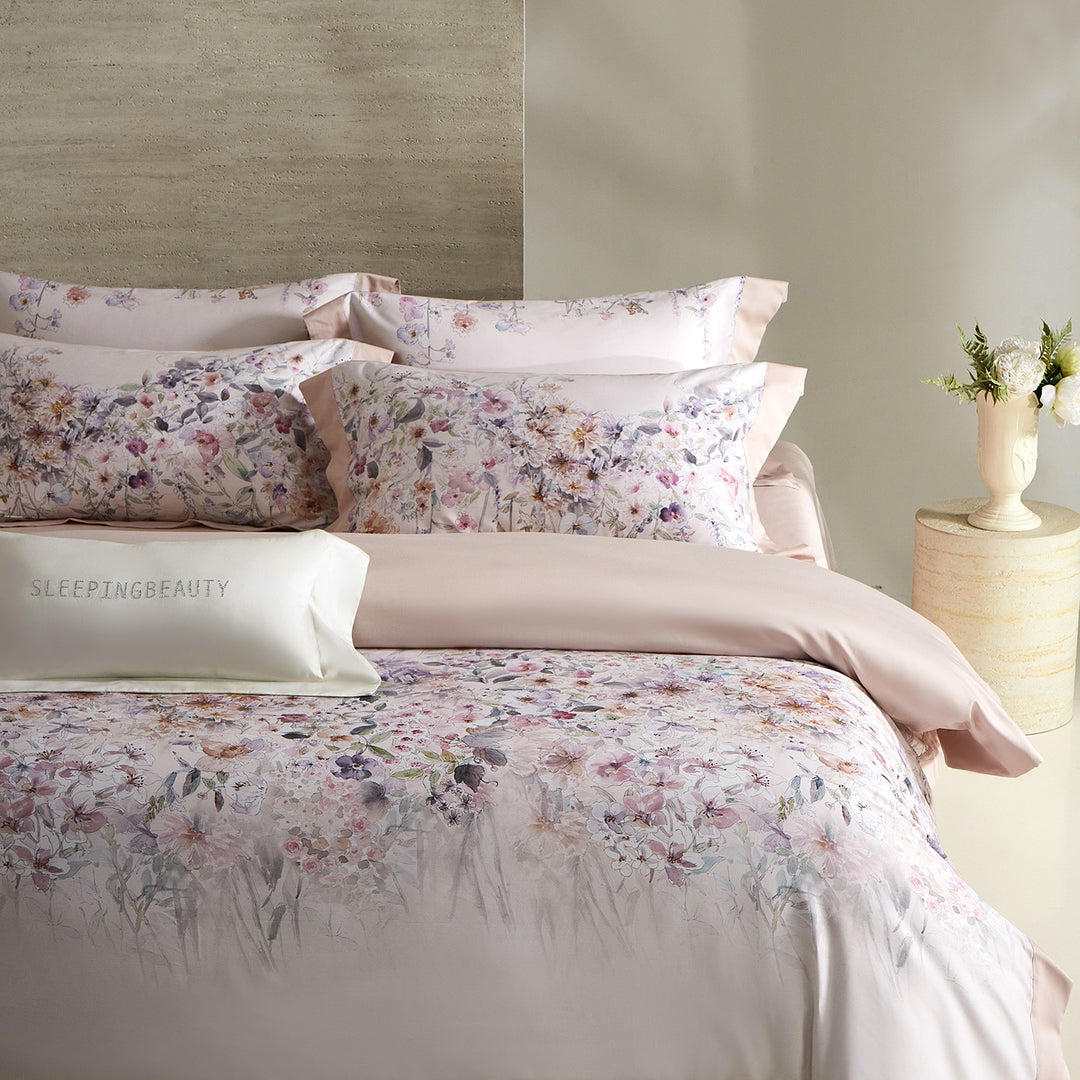 Floral Watercolor Cotton Sateen Duvet Cover Set with Hidden Zipper & Embroidered Pillow Shams