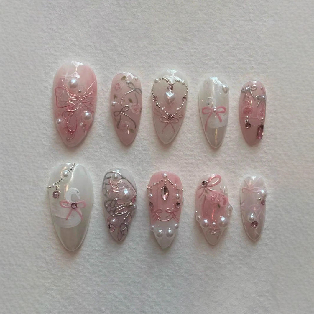 Decorative 3D Bow and Pearl Press-On Nail Art Stornfield