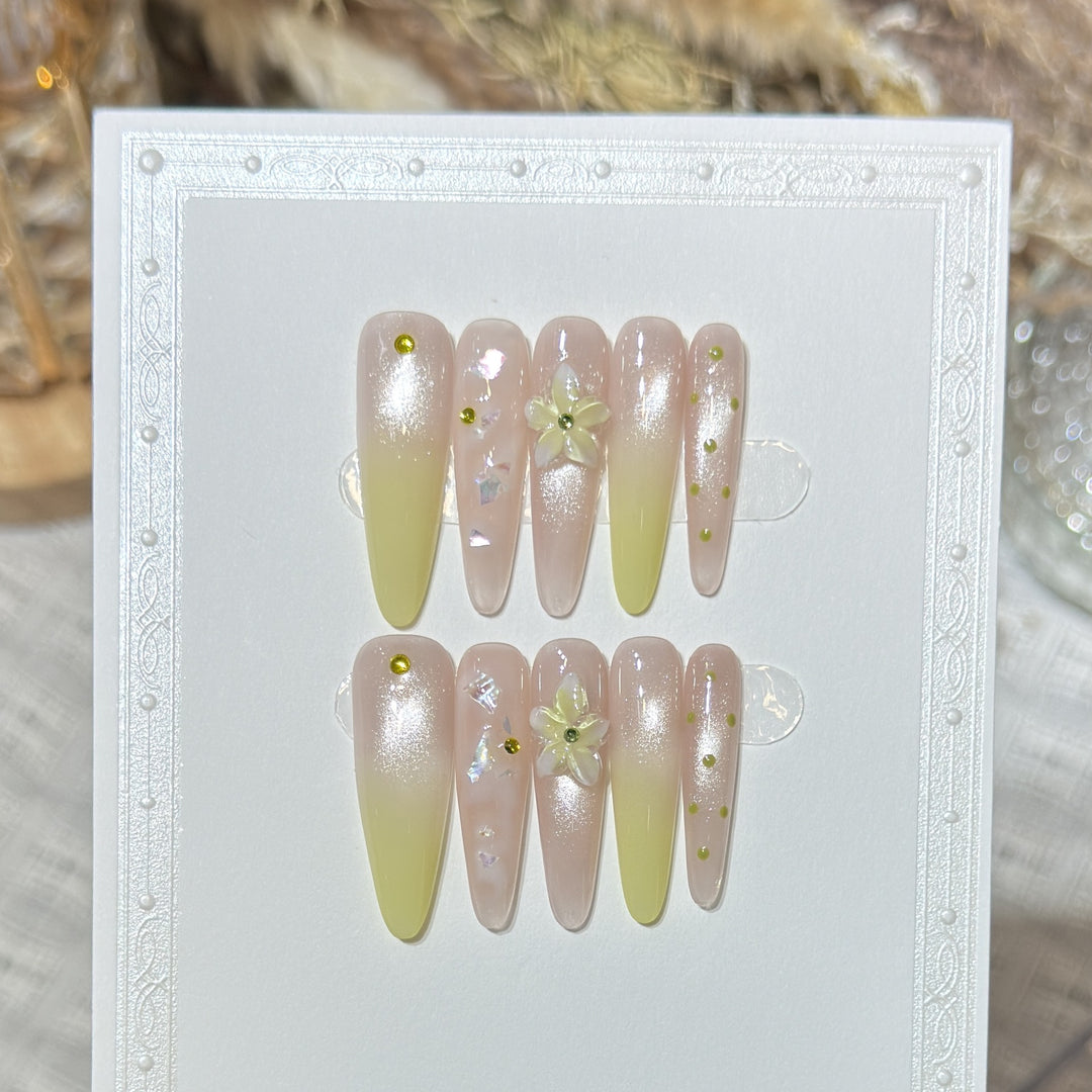 Elegant Long Stiletto Press-On Nail Art Set with Floral Accents Stornfield