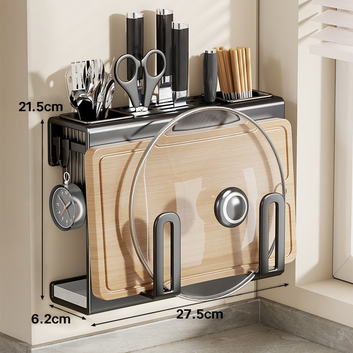 Wall-Mounted Stainless Steel Kitchen Cutting Board and Lid Organizer Rack