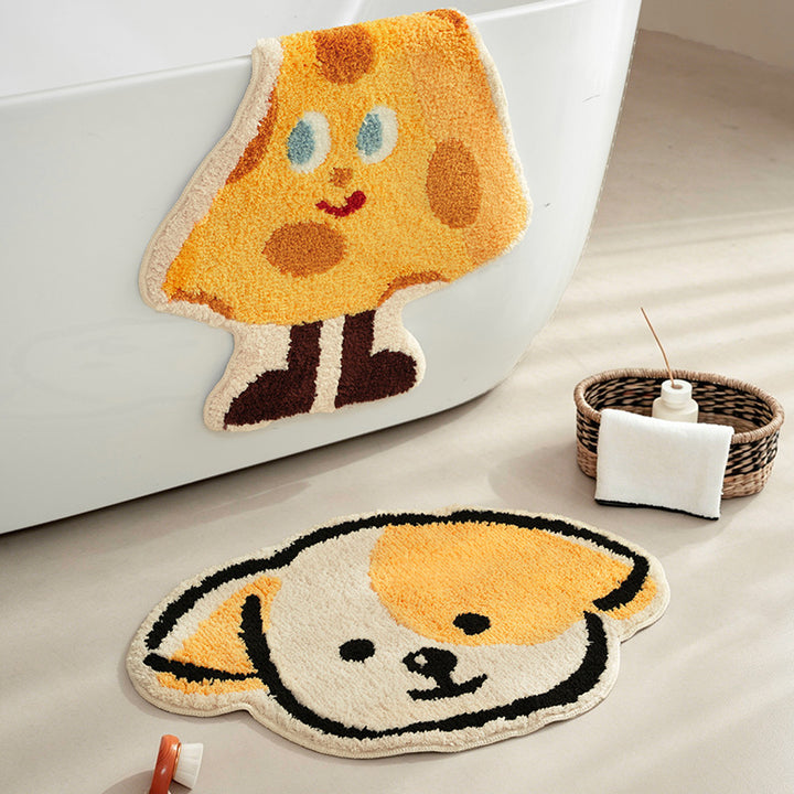 Playful children's rug in cheese shape with tufted chenille surface and non-slip backing Stornfield