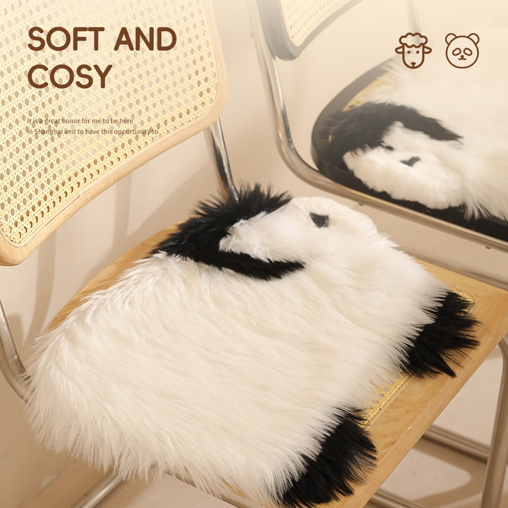 Plush seat pouf in sheep shape with cuddly faux fur cover