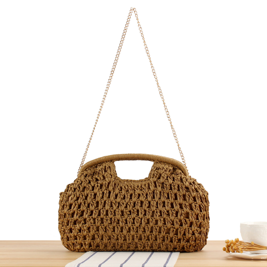 Beach Shoulder Bag Made of Natural Weave with Elegant Chain Decoration Stornfield