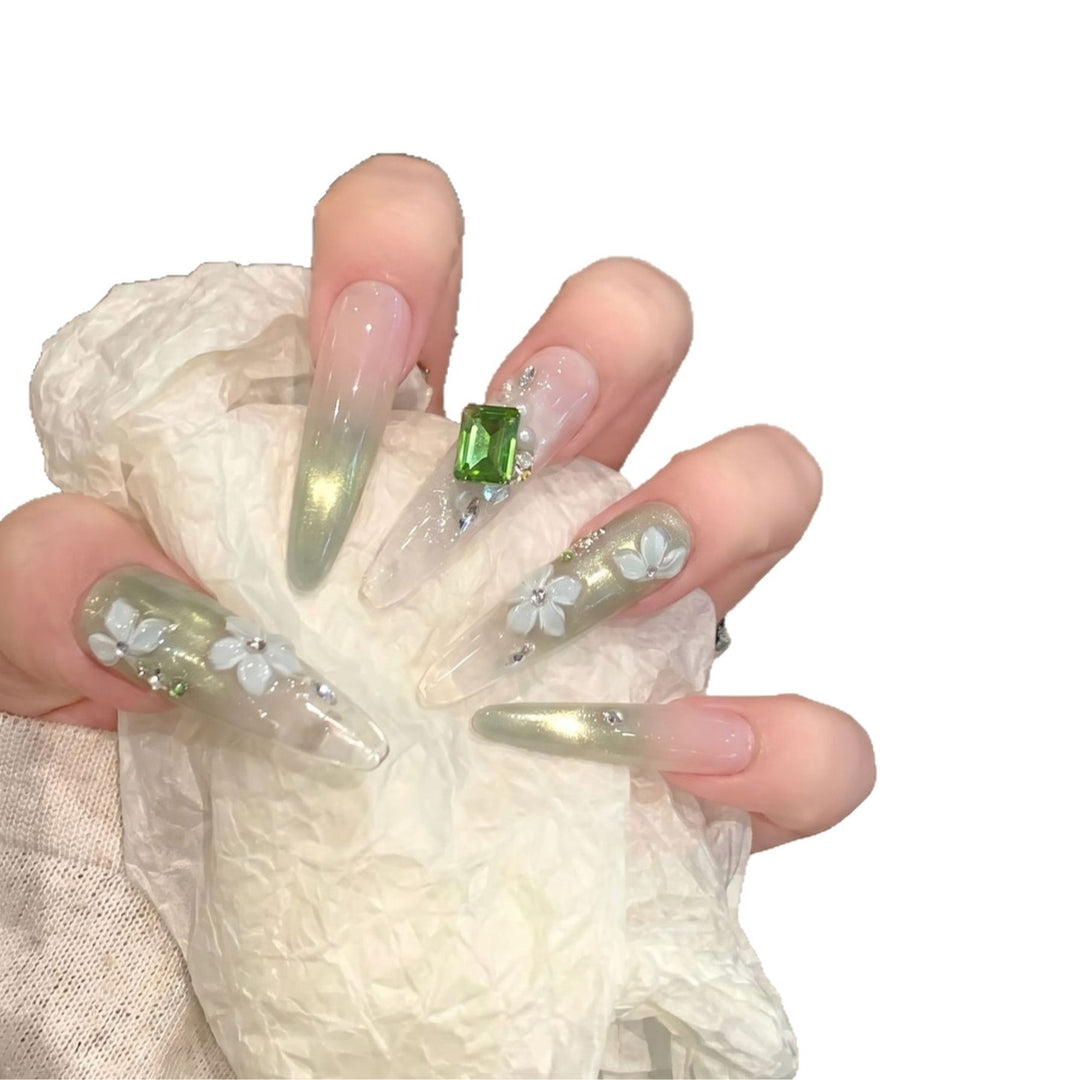 Floral Gemstone Stiletto Nail Set Stornfield