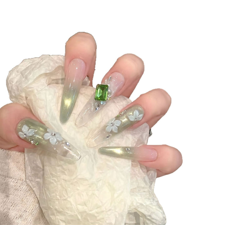 Floral Gemstone Stiletto Nail Set Stornfield