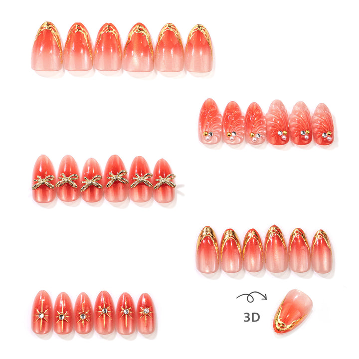 Artistic Gemstone-Embellished Press-On Nails