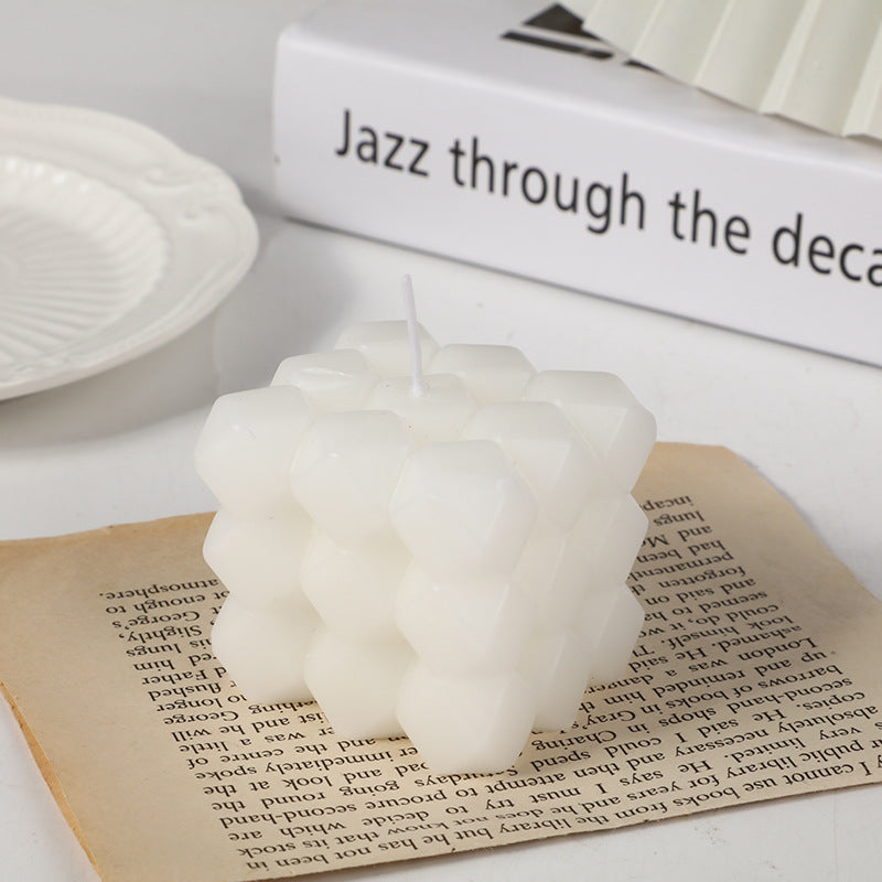 Geometric Honeycomb Cube Sculptural Soy Candle
