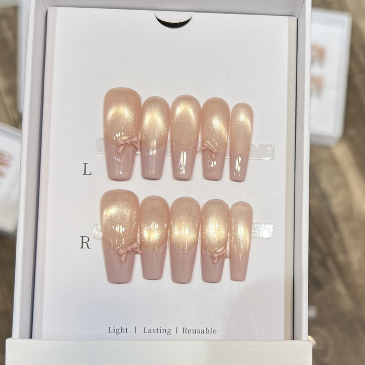 Reusable Press-On Nail Set with Elegant Bow Accents Stornfield