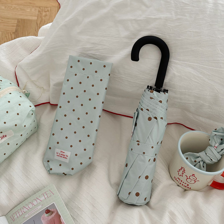 Women's Folding Umbrella with Practical Button Mechanism and Stylish Polka Dot Design Stornfield