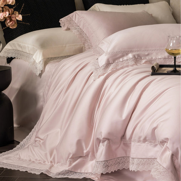 Luxury Lace-Edged Cotton Sateen Duvet Cover Set