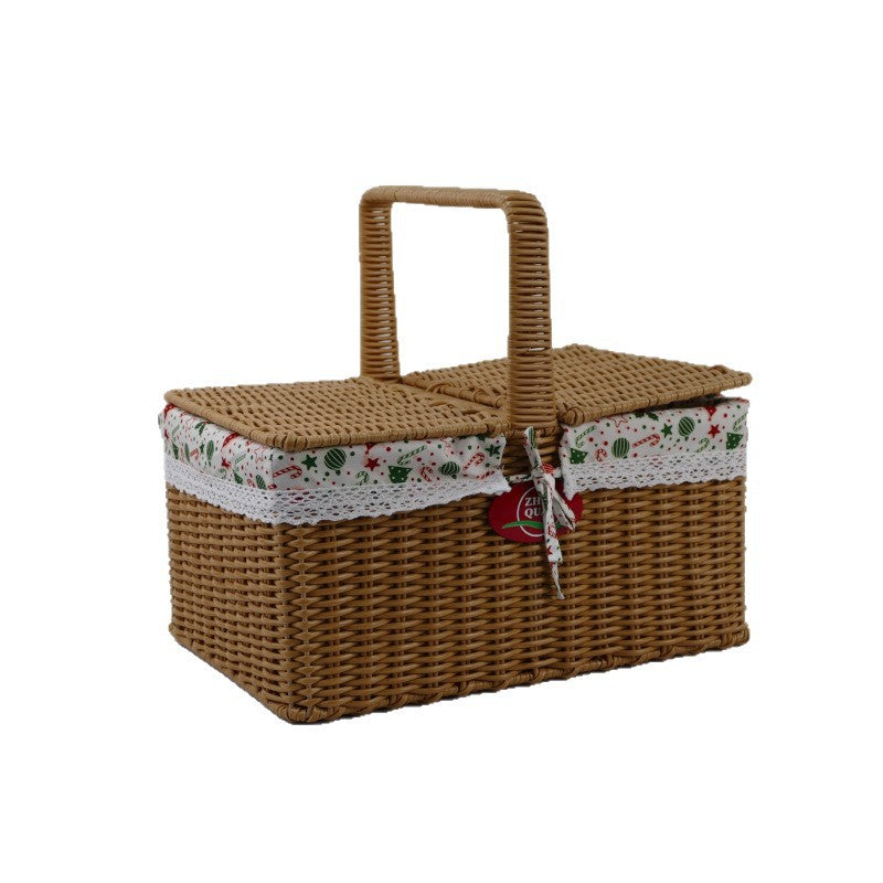 Ladies picnic basket with double compartment and decorative fabric trim Stornfield