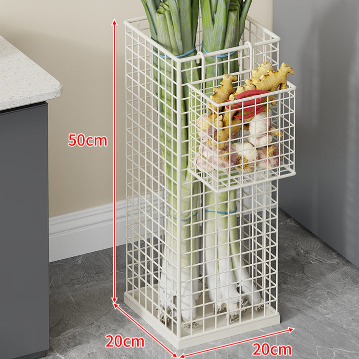 Vertical Metal Produce Storage Tower with Detachable Side Basket