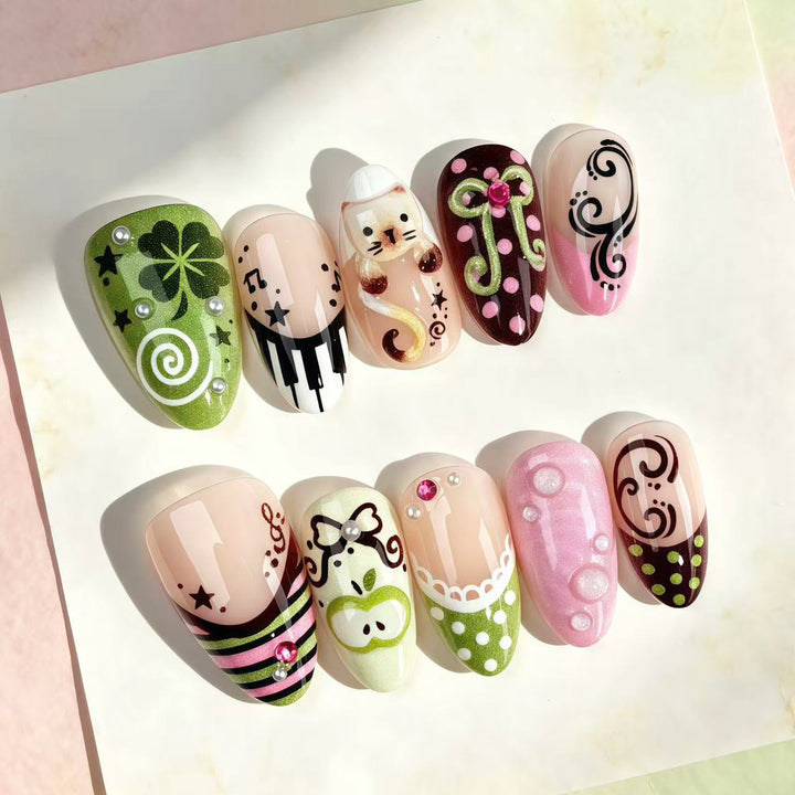 Themed Artistic Press-On Nail Design Set