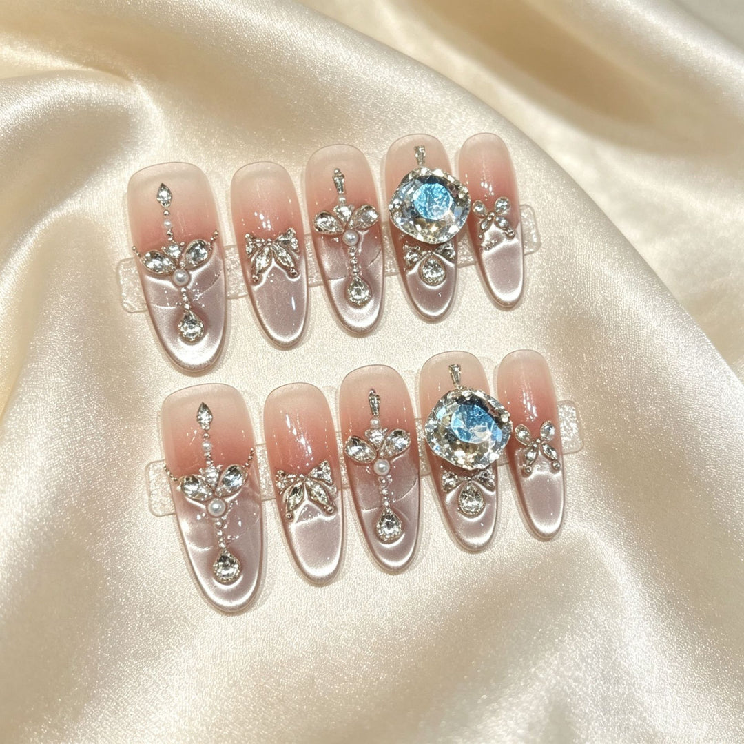 Glamorous Rhinestone-Embellished Press-On Nail Art