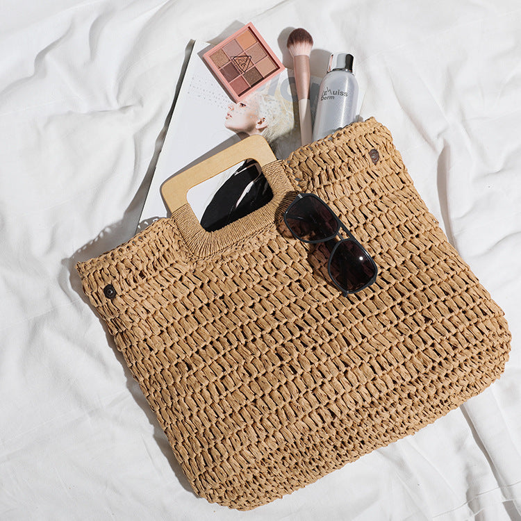 Basket bag with stylish wooden handle Stornfield