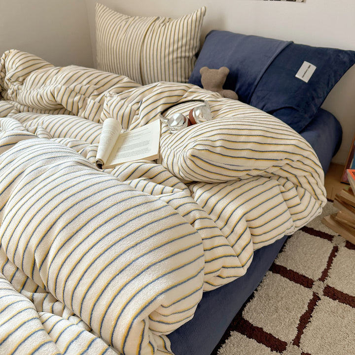 Striped Soft Plush Duvet Cover Set