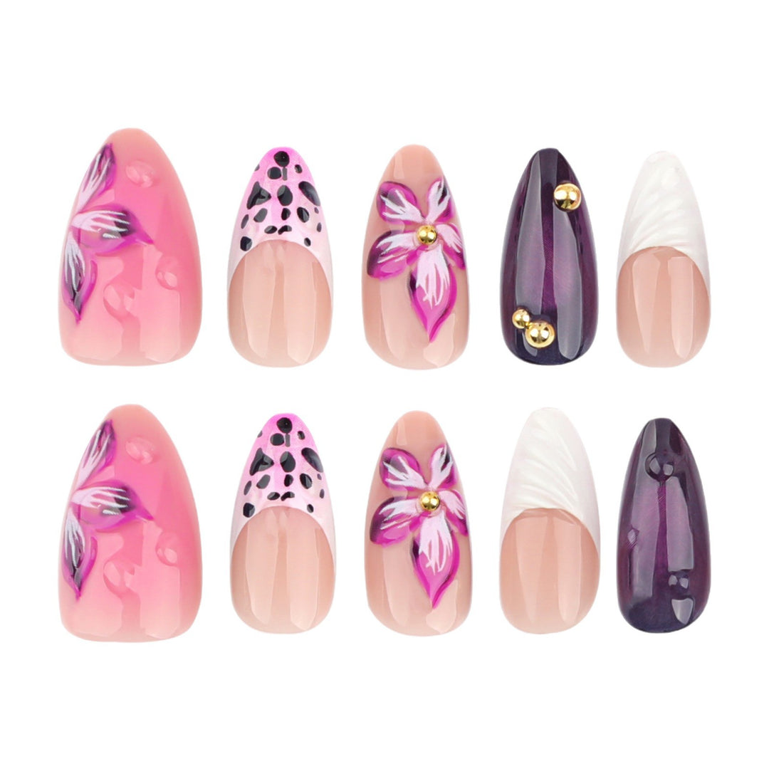 Artistic Floral and Textured Press-On Nail Set Stornfield
