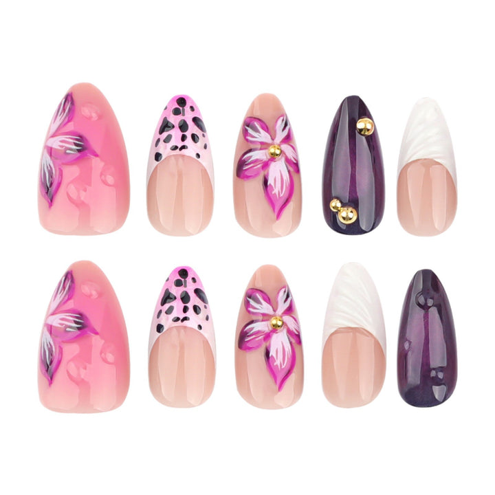 Artistic Floral and Textured Press-On Nail Set Stornfield