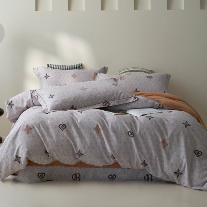 Bedding set made of cotton percale with geometric check pattern, breathable and easy to iron
