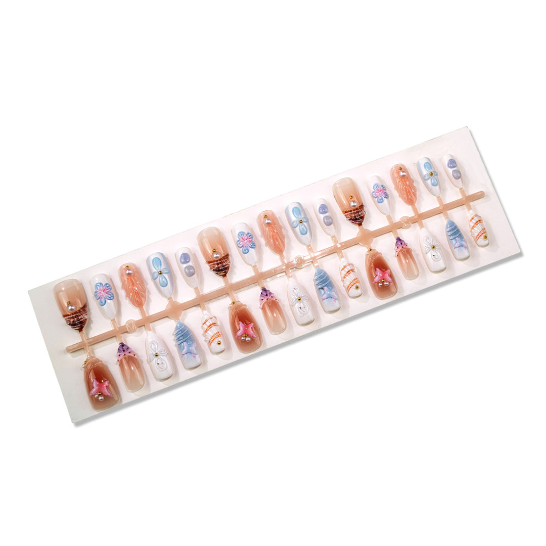 Elegant 3D Floral Press-On Nail Set