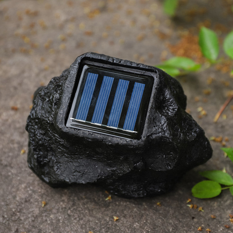 Solar-Powered LED Faux-Rock Garden Spotlight With Integrated Solar Panel And Weatherproof Textured Resin Housing Stornfield