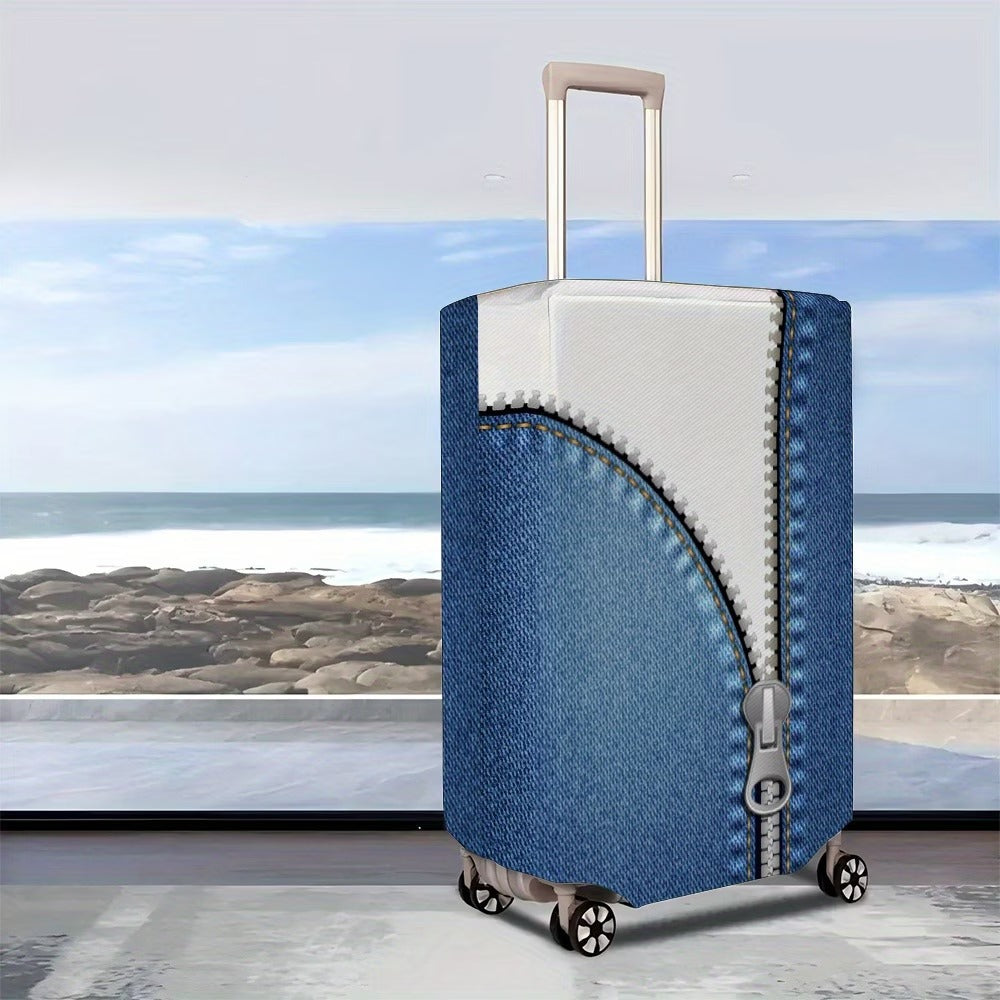 Unisex non-elastic luggage cover in zipper look with jeans structure and robust stretch fit for trolley Stornfield