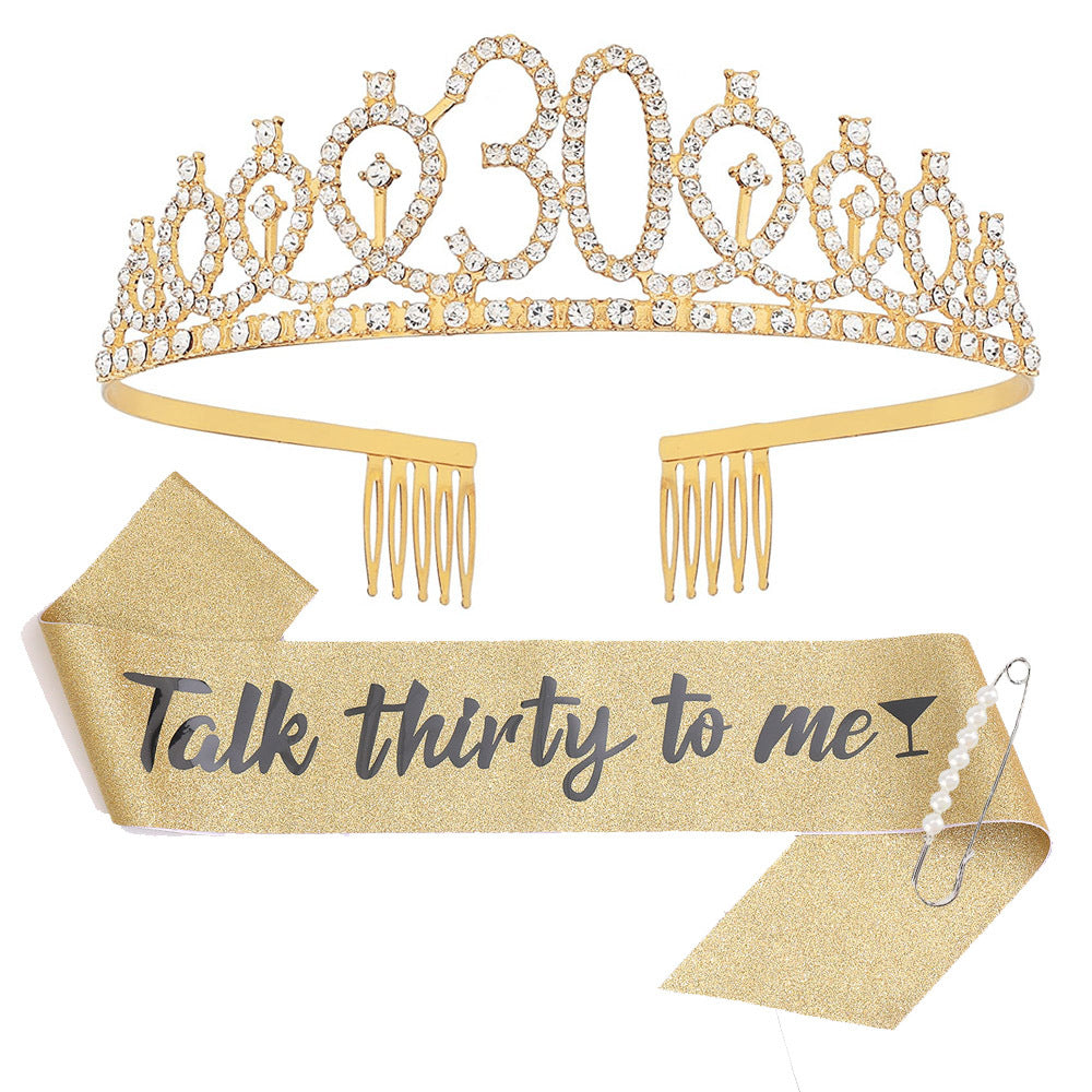 Women Crystal-Embellished Birthday Crown with Personalized Sash Stornfield