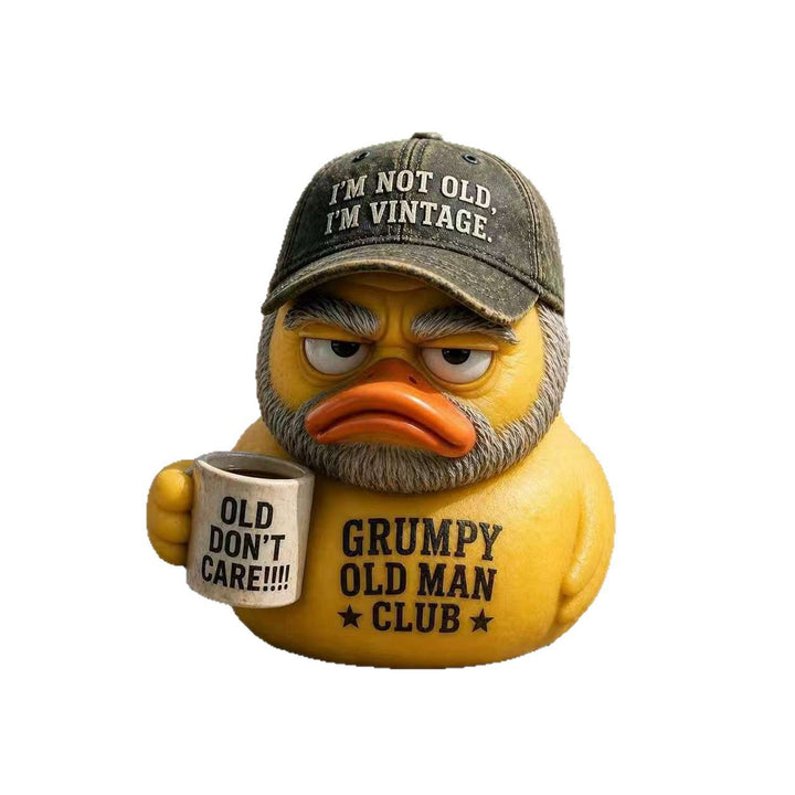 Funny rubber duck with vintage hat and cup Stornfield