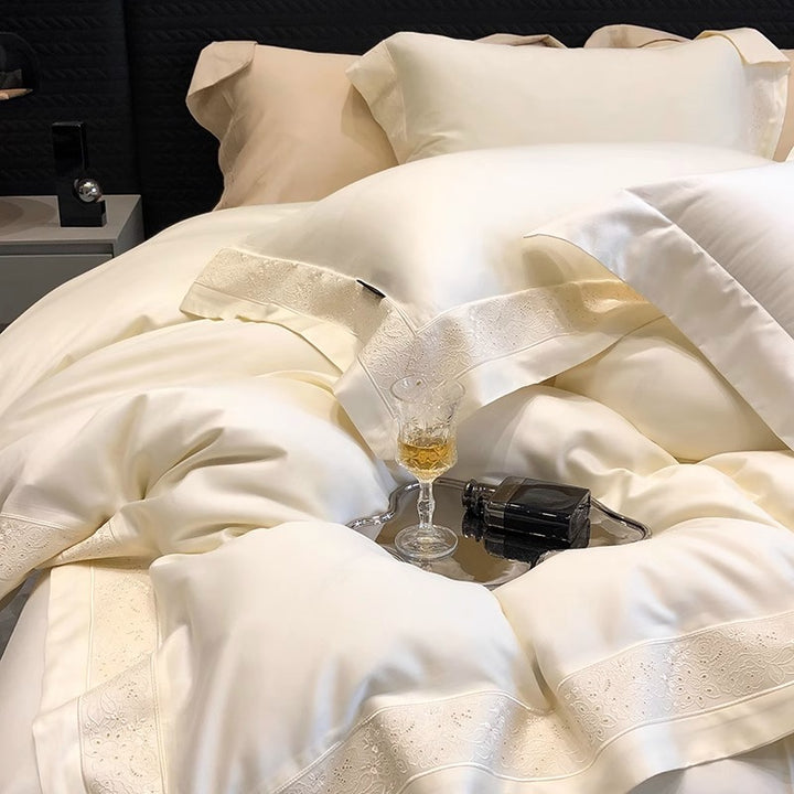 Luxury Long-Staple Cotton Sateen Duvet Cover Bedding Set with Embroidered Border