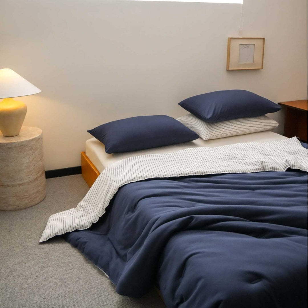 Reversible Brushed Cotton All-Season Duvet Cover & Pin-Tucked Comforter Set