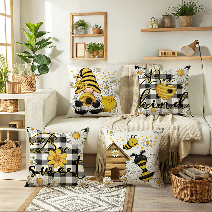 Decorative Throw Pillow Cover Buffalo Check Daisy Pattern
