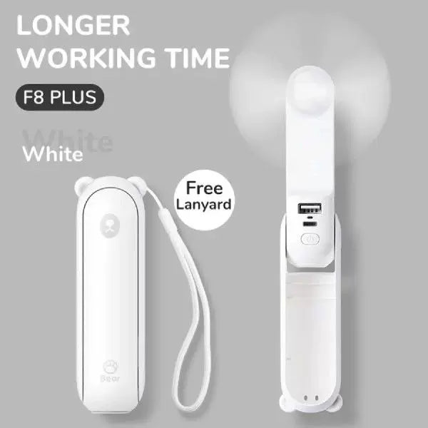 Unisex one size foldable rechargeable portable mini fan with integrated USB power bank and lanyard Stornfield