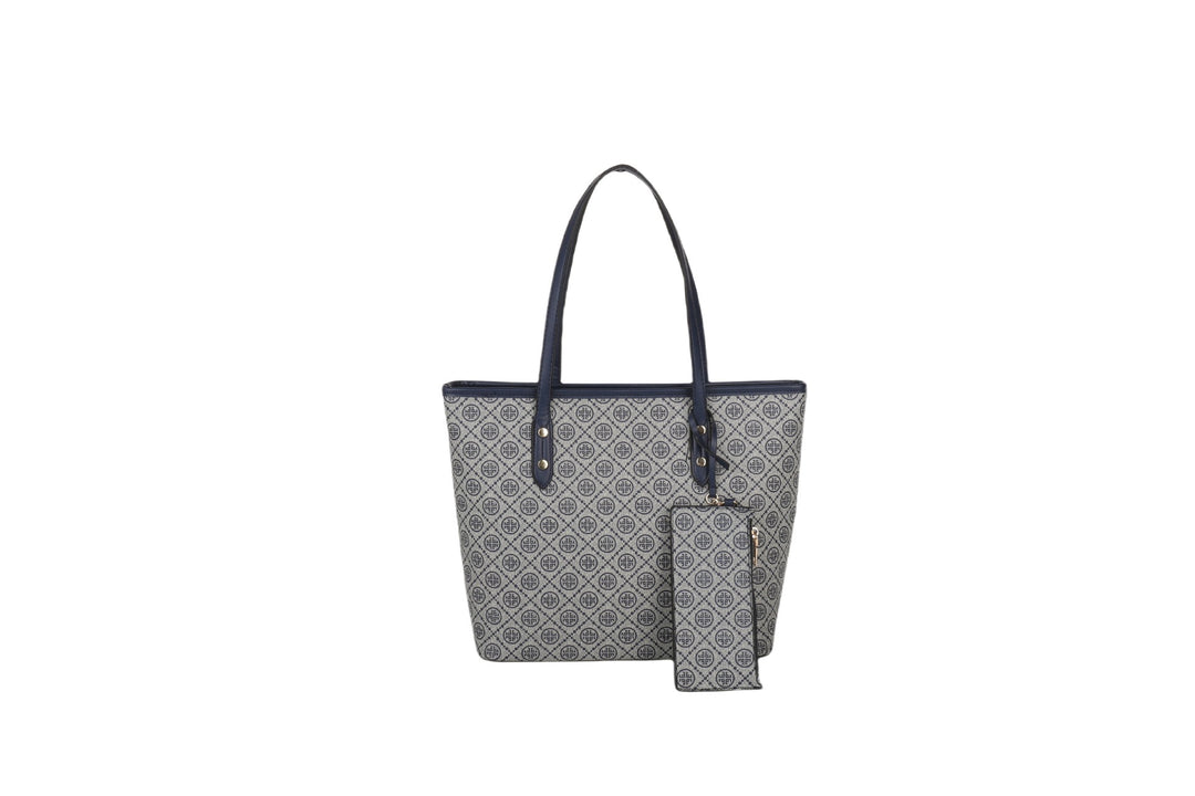 Geometric Patterned Tote Bag with Detachable Zip Pouch