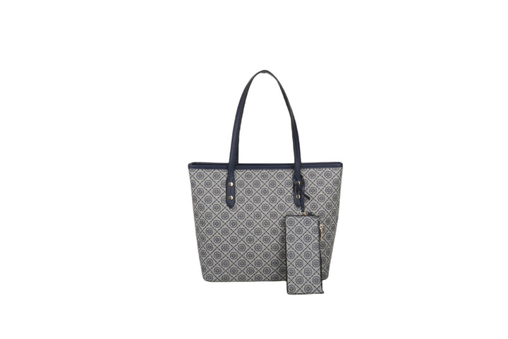 Geometric Patterned Tote Bag with Detachable Zip Pouch
