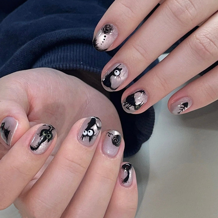 Whimsical Cat-Themed Press-On Nails
