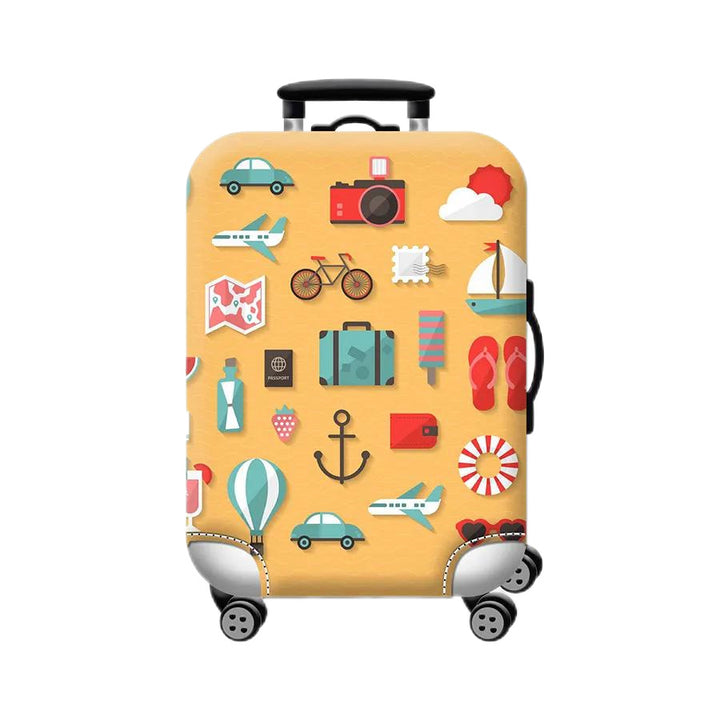 Unisex hard-shell cabin trolley with vintage travel illustration, 360° swivel wheels and telescopic handle Stornfield